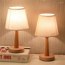 Table Lamps Nordic Wooden Decorative LED Lamp Linen Bedroom Desk Shade USB Power Remote Control Dimmable Night Lights
