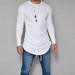 Men's T-Shirts Men Slim Fit O Neck Long Sleeve Muscle Tee Hipster T Shirt Casual Tops Hip Hop Basic Curved Hem Fall299d