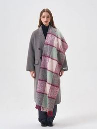 Scarves Wool-blend Checked Scarf Women's Winter Checkered Warm Bib Neck Protection Plaid Shawl Ufanda Big Tassels Long Stoles