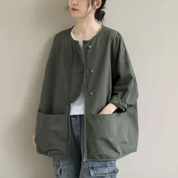 Women's Jackets Oversized Art Women Fashion Solid Colour Big Pockets Cardigan Coats Casual Loose Shirt Zipper Short Coat Spring Autumn