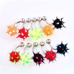 10PCS LOT Rainbow Colour Silicon Ball Spike Belly Nipple Button ring Punk Mens Women Navel Piercing Body Jewelry252d