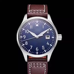 Automatic Mechanical men's watch Pilot MARK XVIII IW327004 40mm blue Dial brown Leather Strap Mens Watches311y