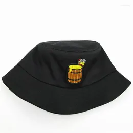 Berets 2023 Bee Honey Embroidery Cotton Bucket Hat Fisherman Outdoor Travel Sun Cap Hats For Men And Women 329