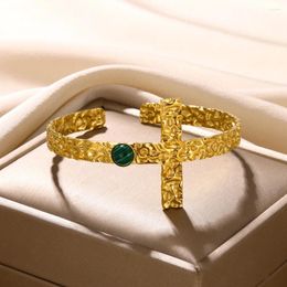 Bangle Stainless Steel Opening Men Cross Bracelet For Women Gold Colour Turquoise Punk Jewellery Accessories