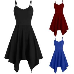 Casual Dresses Womens Dress Elegant Plus Size Fashion Solid Asymmetric Camis Handkerchief Mini Summer Female Vestidos233P
