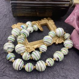 Chains Retro Green And Blue Lines Glaze Necklace White Fresh Glass For Women All Matches Jewelry Accessory