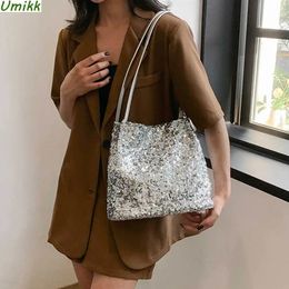 Evening Bags Shoulder Bag Large Capacity Sequins Pillow Handbag Luxury Sparkling Bucket Ladies Leisure Solid Colour 231017