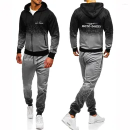 Men's Tracksuits Moto Guzzi 90 Motorcycle 2023 Men Spring Autumn Fashion Hooded Zipper Comfortable Gradient Color Hoodie Trousers Sports