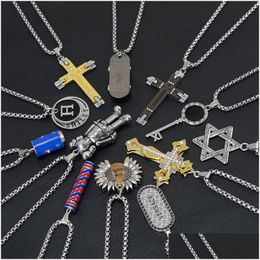 Pendant Necklaces Mens Hip Hop Pendant Jewelry Titanium Steel Chain Necklaces Cross Shoes Feather Key Letter Design Charm Fashion Wome Dhke9