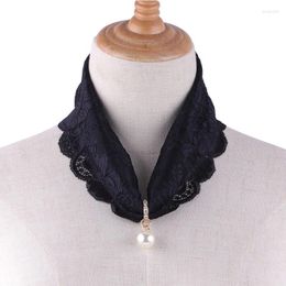 Scarves Lace Hollow Pearl Pendant Thin Bib Female False Collar Neck Guard Sunscreen Decoration Breathable Ruffled Silk Scarf F06