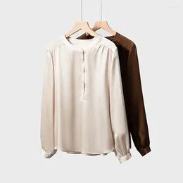 Women's Blouses Birdsky 1PC Women Blouse Shirts Top Long Sleeve O Neck Real Mulberry Silk Pearl Satin Solid Colour S-634