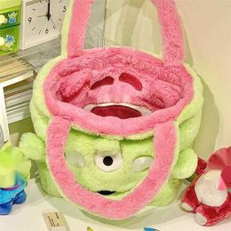 winters Evening Bags Plush Strawberry Bear Shoulder Bag Handheld Large Capacity Shopping Three Eyes Small Monster Double Sided Women's Gift