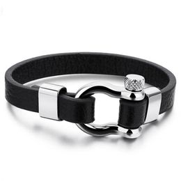 Trendy Jewellery Hip- Hop Leather Bracelet Men Stainless Steel Mens Fashion Accessories Black casual Bracelets Charm Bangles Gifts247Z