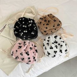 winters Evening Bags Autumn and Winter Plush Bag Candy Color Women's with Western Style Personalized Drawstring Casual Fashion