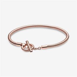 925 Sterling Silver Rose Gold Moments T-Bar Snake Chain Bracelet Fit Authentic European Dangle Charm For Women Fashion DIY Jewelry2099