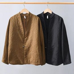 Men's Jackets Mens Lined Jacket Solid Colour Korean Style Outfit Taoist Robe For Men One Button Cardigan