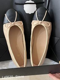 Paris Designer Flat 2C Channel Brand Quilted Ballet Bowknot Round Head Women's Formal Leather Dress Shoes C