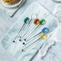 Coffee Stirring Spoon, Colourful Glass Spoon, Eco-friendly Creative Scoop, Summer Party Supplies,Hawaiian Festival Supplies, Halloween Christmas Fruit Stirring Bar