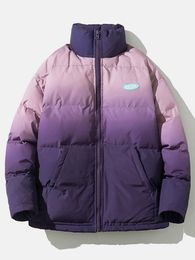 Winter Jacket Mens Purple Puffer Jacket Ombre Stand Collar Thicken Warm Zipper Casual Puffer Jacket