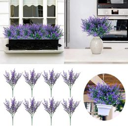 Decorative Flowers 8 Bundles Artificial Lavender Outdoor No Fade Faux Plastic Garden Porch Window Box For