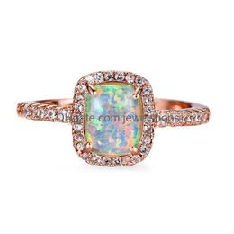 Wedding Rings Wedding Rings Geometric Square Stone Engagement Ring Simple Fashion White Blue Green Opal Vintage Rose Gold Color For Je Dhxf1