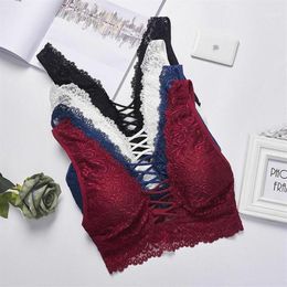 2020 Women Intimates Lace Push-up Bra Padded Vest Bralette Crop Tops Underwear Blue Black White Blue12999