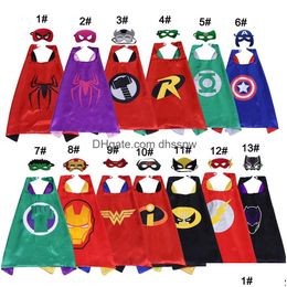 27Inch Double Sided Kids Superhero Costume Cape With Mask Set 13 Options Top Quality Cosplay Halloween Christmas Child Satin Birthd