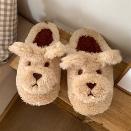Womens autumn and winter pink Curly suede cotton mop leisure indoor Cute puppy pattern slippers fashion home bedroom green warm and cute Slippers size 36-41