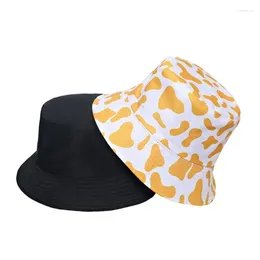 Berets Summer Double-Sided Fisherman Caps Fashion Cow Printed Hat White Black Panama Bucket Reversible Sun For Women Gorras