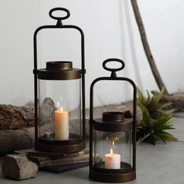 Candle Holders Unique Holder Handle Outdoor Party House Metal Stand Glass Retro Nordic Black Portavelas Home Decor
