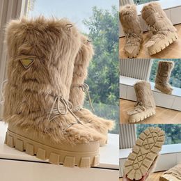 Sheepskin boots after skiing ski boots girls boots brand boots autumn winter boots platform non slip rubber soles Enamelled metal triangle logo boot Wool Boots 35 42