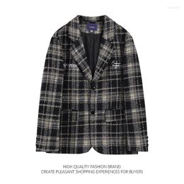 Abiti da uomo Cappotto blazer retrò coreano Design ricamato Office Lady Giacca elegante stile giacca a righe casual allentate Top scozzese per uomo donna
