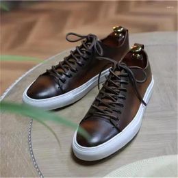 Dress Shoes Round Toe Men Moccasin Casual Handmade Real Leather Low-heeled Lace Fashion Business Party Outdoor Sports Daily