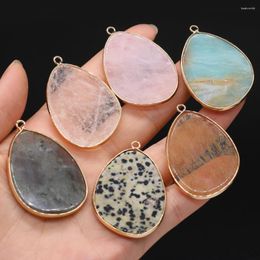 Pendant Necklaces Natural Stone Irregular Teardrop Gold Colour Edge Rose Quartz Charms For Jewellery Making DIY Necklace Earrings