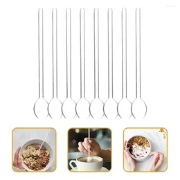 Forks 8 Pcs Clear Glass Spoon Home Spoons Drink Stirrer Tablespoon Mixing Household Dessert Stirring Bar Coffee Whisk