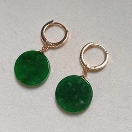 Dangle Earrings 1pcs/lot Natural Jadeite Jade S925 Silver Gold Plated Full Green Flat Round Graceful Woman Exquisite Jewelry