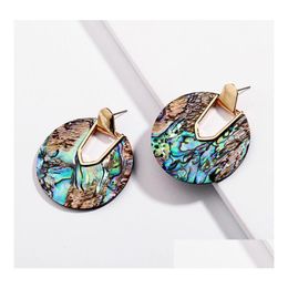 Charm Colorf Resin Acrylic Round Dangle Earrings For Women Unique Design Statement Abalone Shell Wedding Jewellery Jewellery Earrings Dhqop