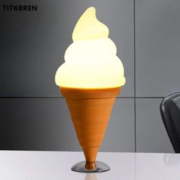 Decorative Objects Figurines Creative Ice Cream Cones Table Lamp Dessert Shop Cafe Bar Restaurant LED Desk Light With Switch Kids Bedroom Art Decor Fixtures 231017