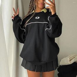 Women's Hoodies Y2k Sweatshirt Women Letter Print Preppy Style Black Striped Harajuku Sweat Pullover E Tops Girl Streetwear 2023