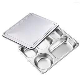 Dinnerware Sets Snack Plate Divided Kids Tray Fast Stainless Steel Containers Compartment Holder Sub-grid Home