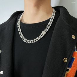Chains 12MM Rhinestone Iced Out Miami Cuban Chain Easy Close Open Clasp Link Necklace For Men Women Hip Hop Jewellery