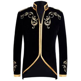 Men's Suits & Blazers Mens Stylish Court Prince Black Velvet Gold Embroidery Blazer Suit Jacket Wedding Groom Slim Fit Men Si249f