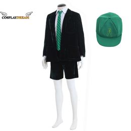 CosplaySuperstar AC/DC Rock Band Angus Young School Boy Outfit Cosplay Costume Veet Coat Short Pants White Shirt Green Hat Full SetCosplayCosplay