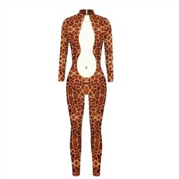 Women's Jumpsuits & Rompers Animal Giraffe Pattern 3D Printing Jumpsuit Women Festival Long Sleeve Funny Night Club Full-Leng242C