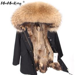 Womens Fur Faux Maomaokong Natural Lining Real Coat Winter Jacket Women Raccoon Collar Warm Thick Parkas Female Clothing 231018