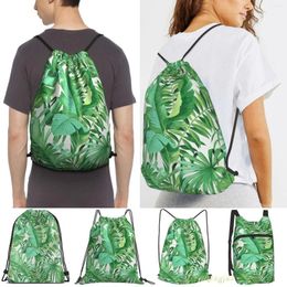 Shopping Bags Green Tropical Leaves Ii Women Drawstring Sackpack Gym Men Outdoor Travel Backpacks For Training Fitness Swimming Bag