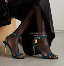 Sandals Fashion Luxury Gold Lock Metal Decoration Women High Heel Shoes Concise Design Elegant Lady Summer Female