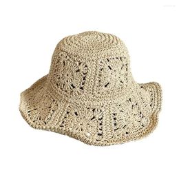 Wide Brim Hats Summer Bucket Hat Stylish Women's Crochet Straw Foldable Uv Protection For Beach Or Outings