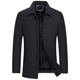 Men's Wool Blends Thicken Fleece Lined Blend Trench Coat Winter Slim Fit Woollen Peacoat Turn Down Collar Classic 231017