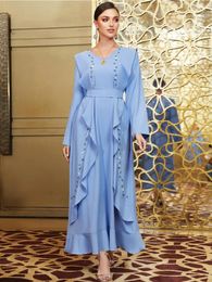 Ethnic Clothing Eid Muslim Dress For Women Abaya V Neck Diamond Ruffles Jalabiya Morocco Party Dresses Abayas Kaftan Islam Vestidos Long